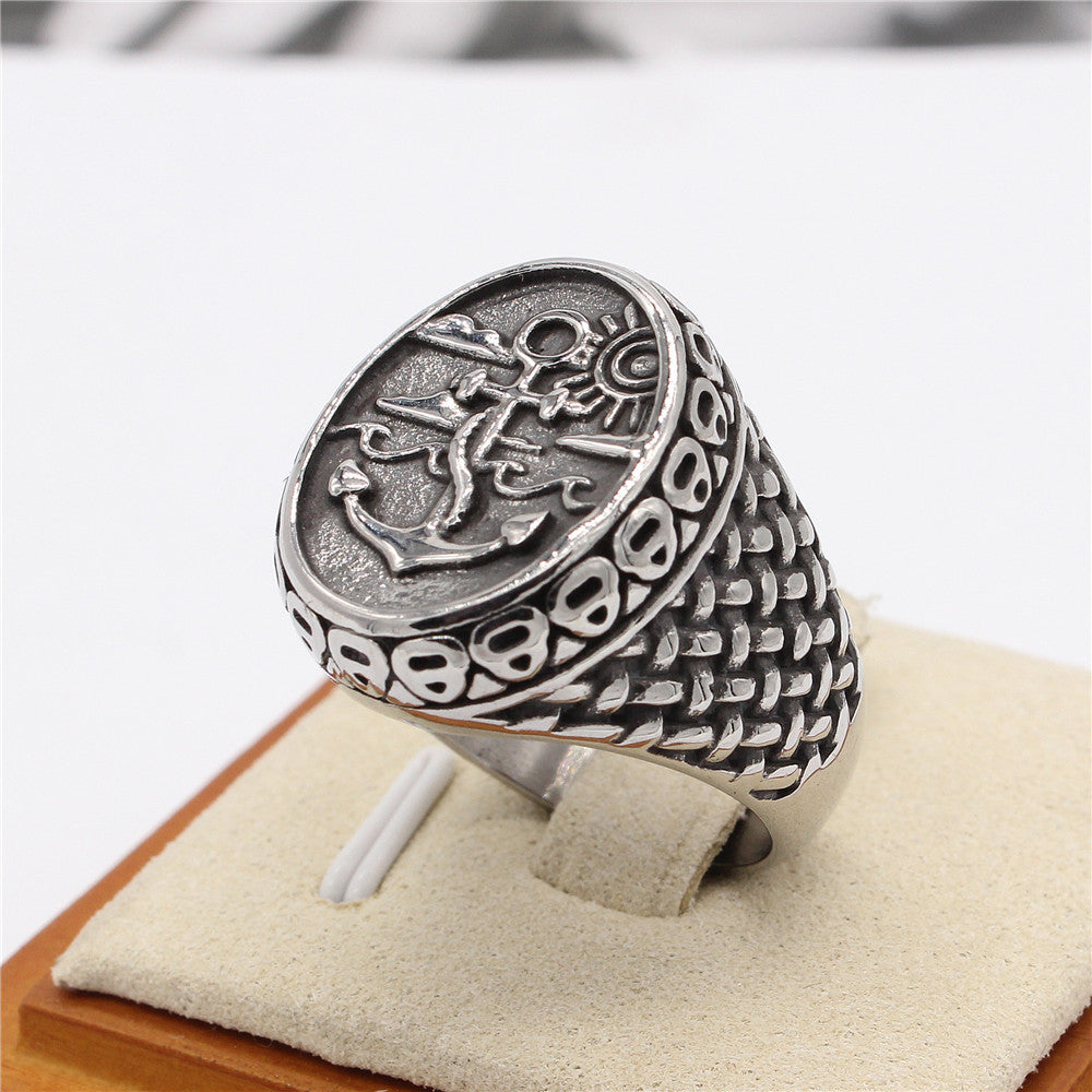 Retro Gothic Punk Anchor Men's Hip Hop Titanium Steel Ring