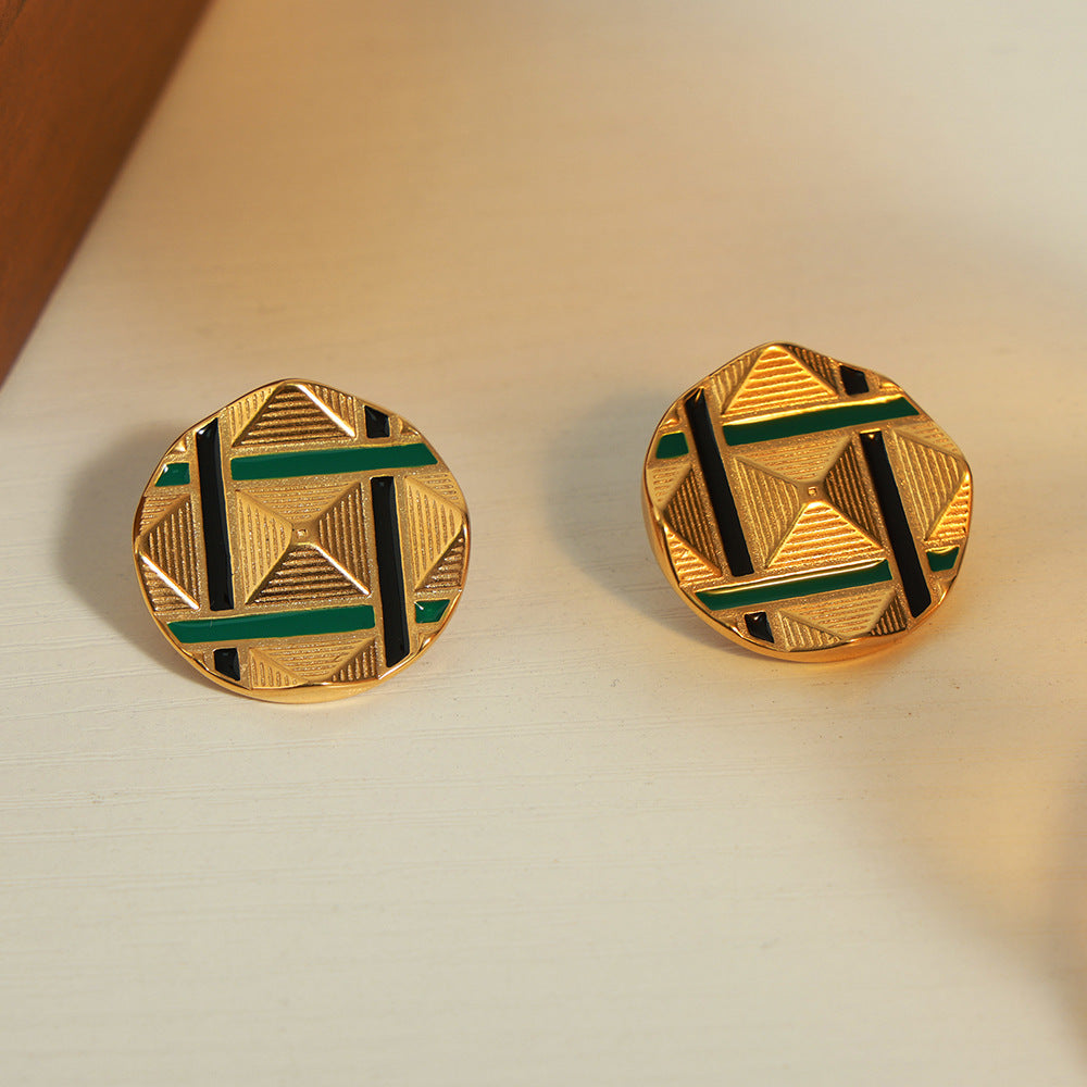 Wholesale Gold-Plated Titanium Steel Enamel Earrings with Geometric Design