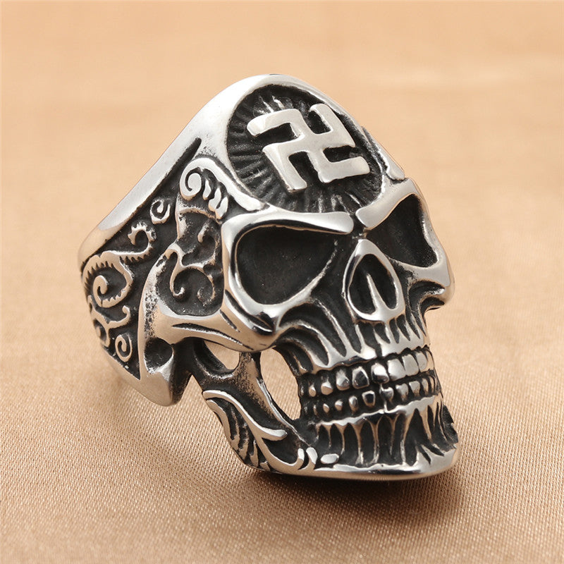 Titanium Steel Skull Ring for Men - Retro Freemason-Inspired Jewelry Accessory