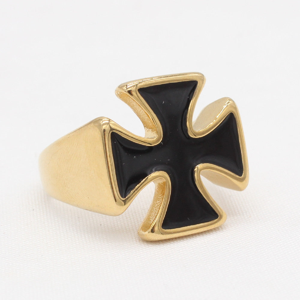 Personalized Men's Titanium Steel Cross Ring - European and American Style, Wholesale Jewelry