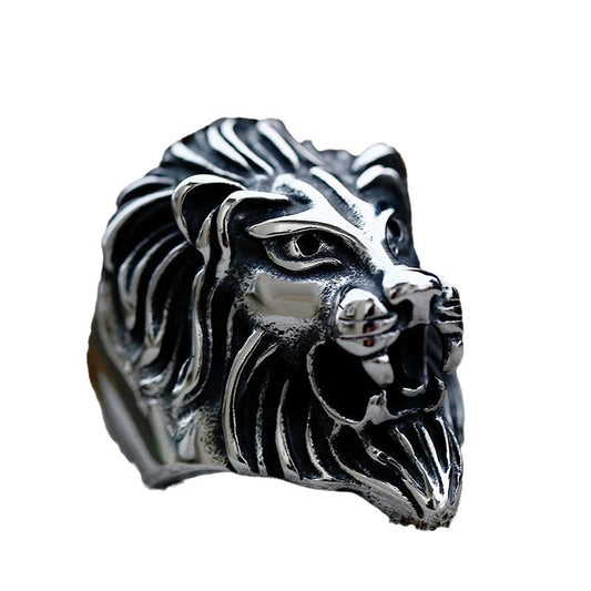 Bold Titanium Steel Lion Head Ring for Men - Exaggerated Animal Design, Sizes 7-13