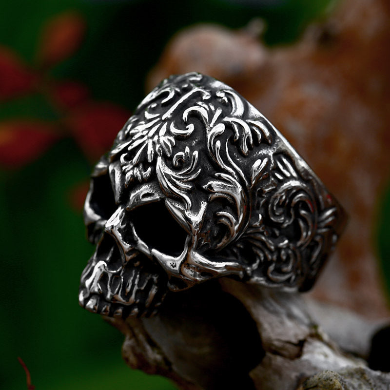 Punk-inspired Cross-Border Hip-Hop Skull Titanium Steel Ring for Men - Wholesale Stainless Steel Dominance