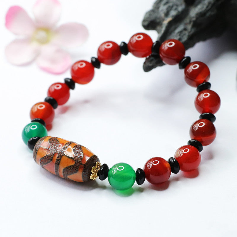 Heavenly Red Agate and Green Chalcedony Sterling Silver Bracelet