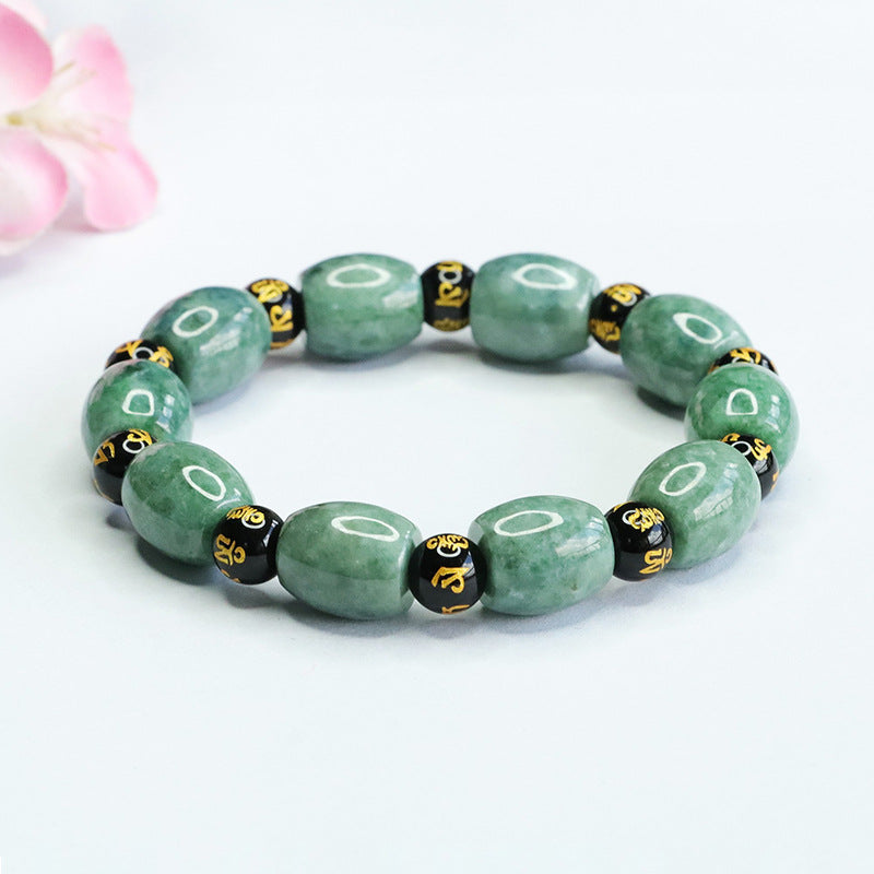 Six Character Proverbs Fortune's Favor Sterling Silver Jade Bracelet