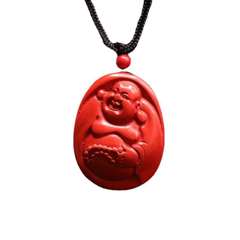 Red Sand Maitreya Buddha Pendant with Cinnabar Stone