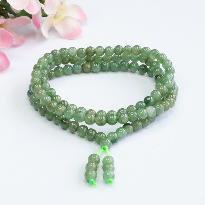 Natural Myanmar A-grade Jade Necklace Oil Green Round Bead Sweater Chain Jade