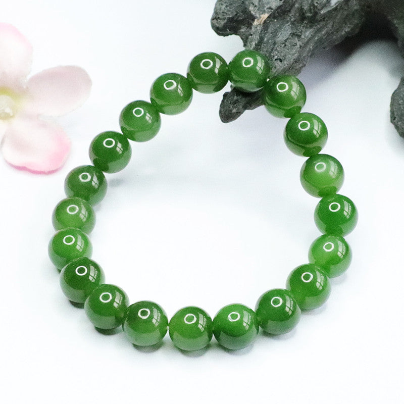 Natural Hetian Yu Hand String Jasper Russian Spinach Green Bracelet