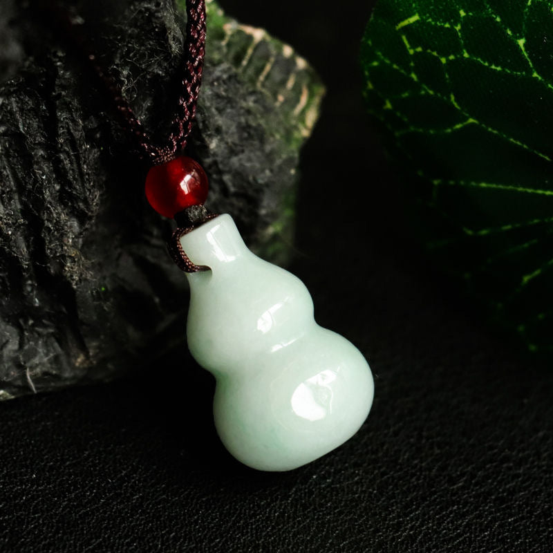 Fortune's Favor Sterling Silver Jade Gourd Pendant