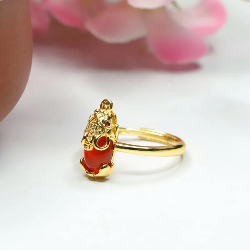 Fortune's Favor Sterling Silver Red Agate Pixiu Ring