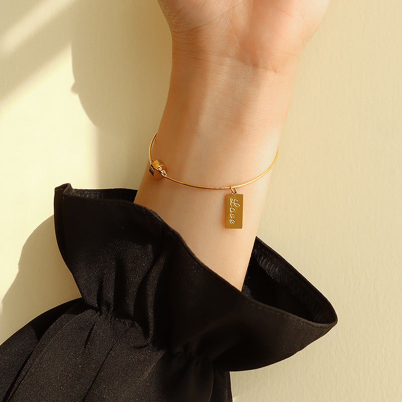 Geometric Square Magnet Bracelet in 18k Gold Plated Titanium Steel for Women