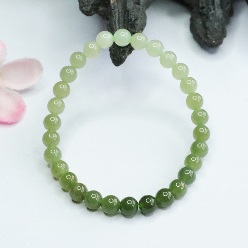 Gradient Hetian Jade Beaded Bracelet with Sterling Silver Needle