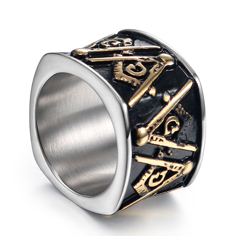 Retro Freemason Logo Titanium Steel Men's Ring - Stylish Gold Stainless Steel Jewelry for Wholesale