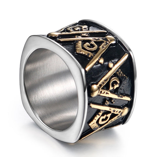 Retro Freemason Logo Titanium Steel Men's Ring - Stylish Gold Stainless Steel Jewelry for Wholesale