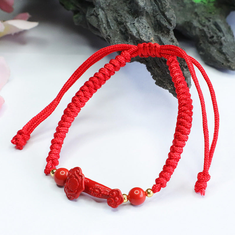 Red Cinnabar Stone Hand Rope Bracelet