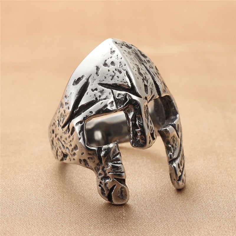 Titanium Steel Spartan Helmet Ring for Men - Retro Trendy European and American Jewelry Accessory