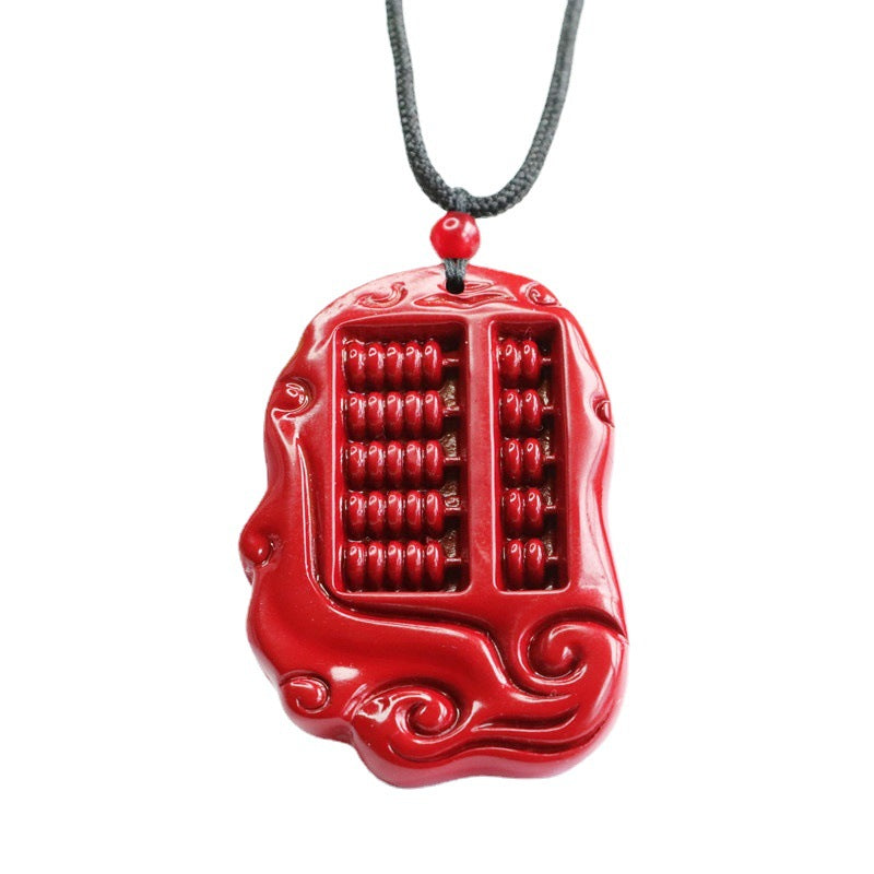 Cinnabar Charm Pendant Embellished with Purple Gold Sand and Abacus