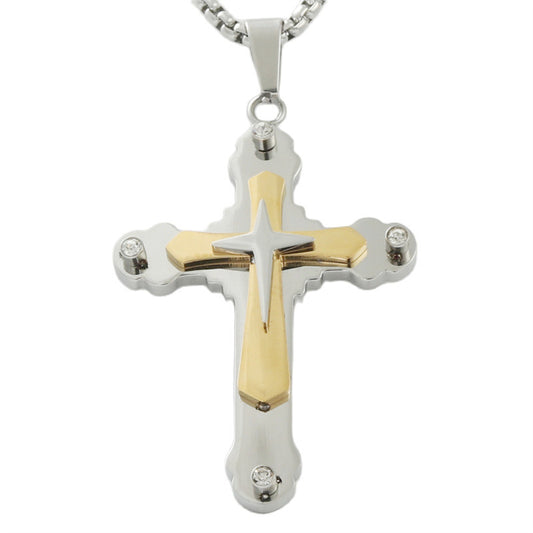 Trendy Stainless Steel Cross Pendant Necklace for Men - Personalized Retro Design in Titanium Steel