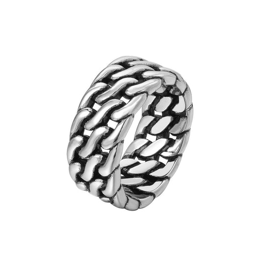 Men's Retro Titanium Steel Ring with Chain Design