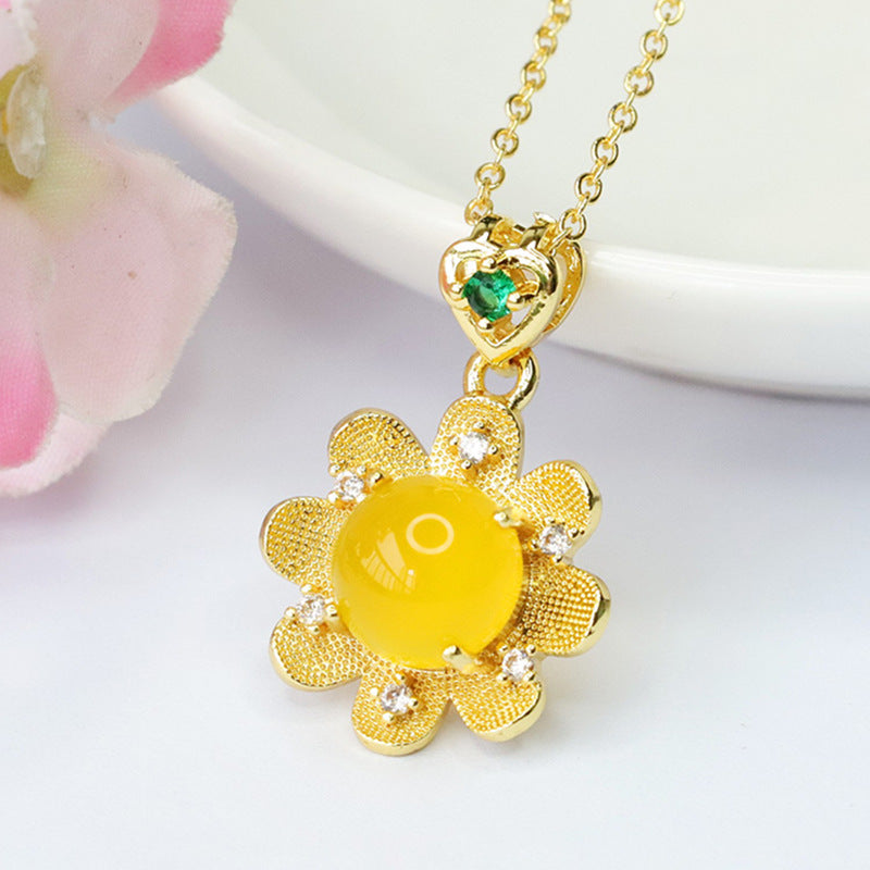 Sunflower Golden Chalcedony Pendant Necklace