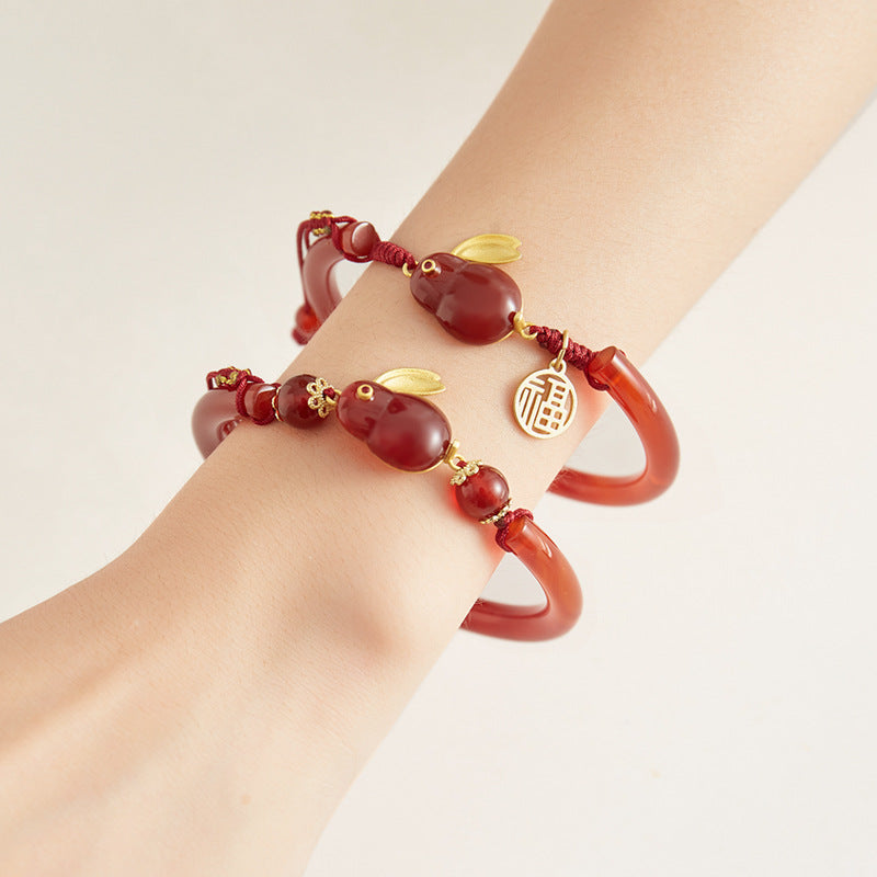 Fortune's Favor Rabbit Red Agate Bracelet - Sterling Silver Natural Gemstone Birthday Gift