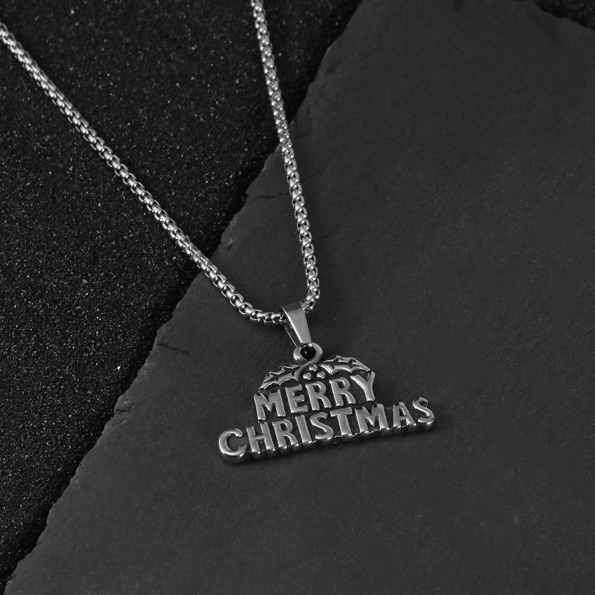 Festive Stainless Steel Santa Hat Necklace for Men - European & American Retro Design