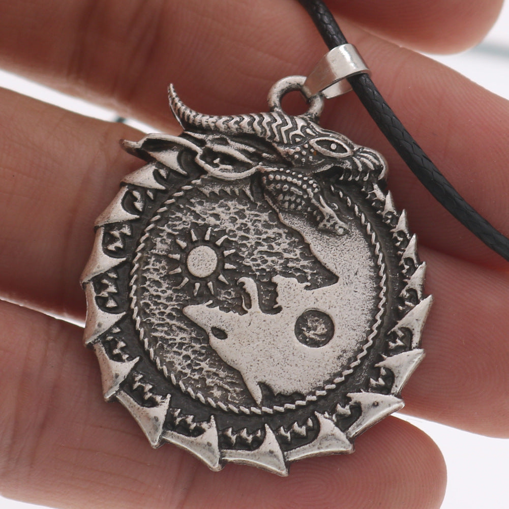 Wolf and Dragon Yin Yang Nordic Mythology Men's Necklace Viking Celtic Amulet Pendant