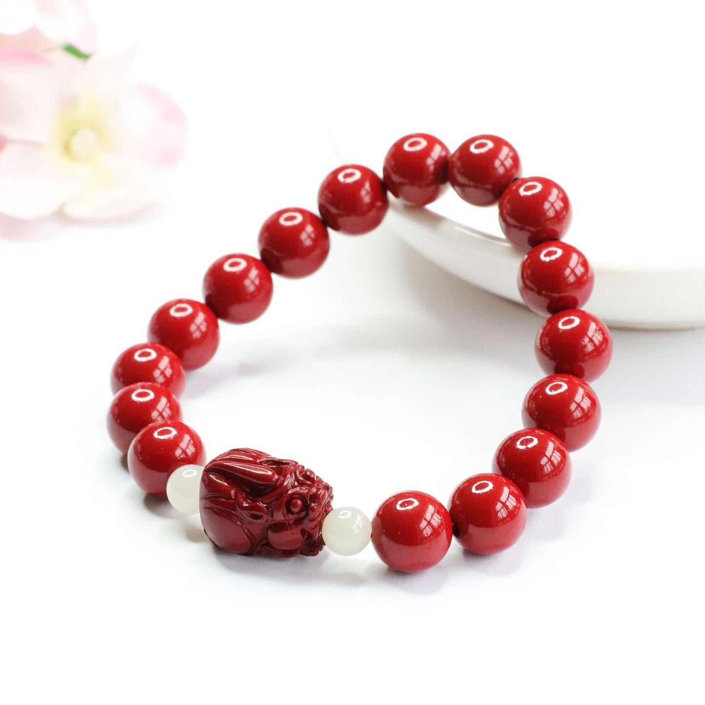 Purple and Red Jade Pixiu Bracelet with Sterling Silver