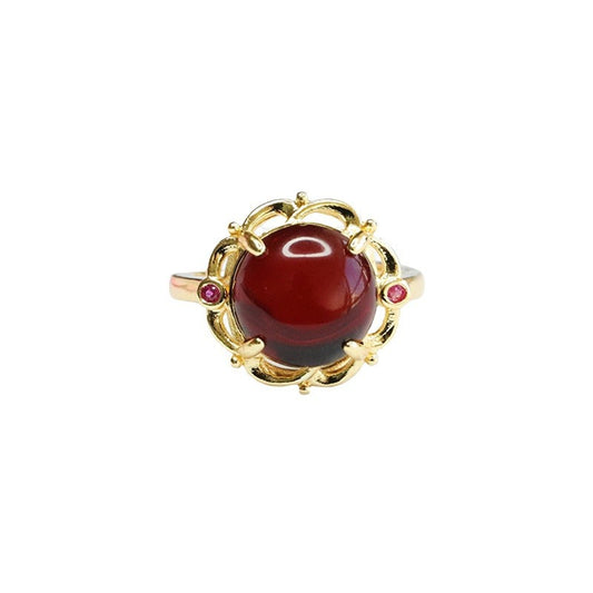 Elegant Hollow Flower Beeswax Amber Women's Ring