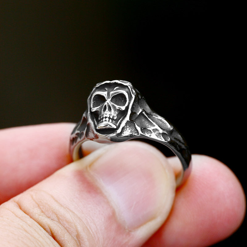 Punk Hip-Hop Stainless Steel Skull Ring for Men - Wholesale Titanium Jewelry