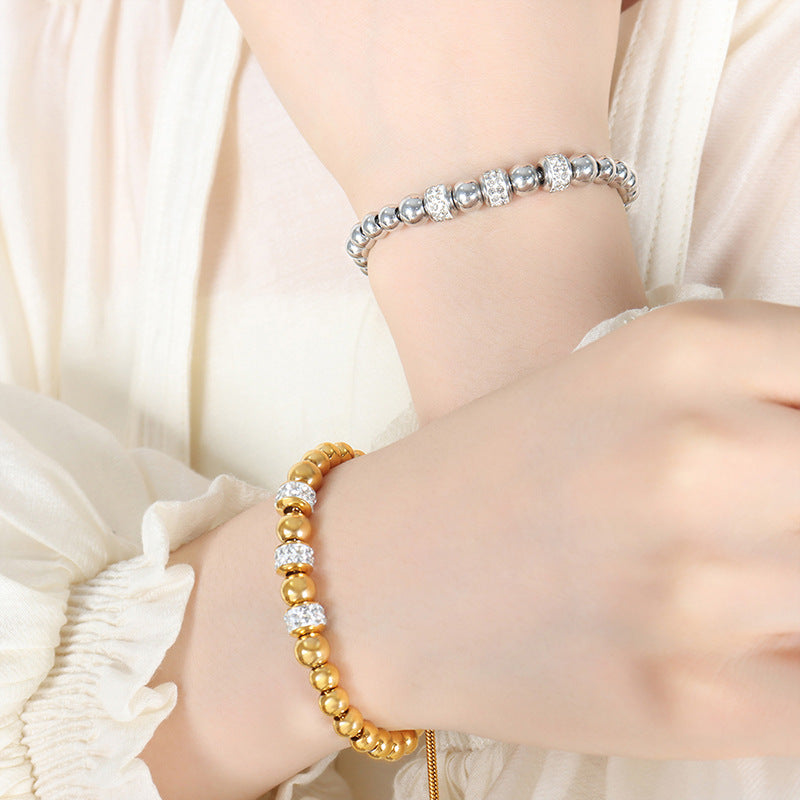 Chic Round Bead Bracelet in Titanium Steel Plated with 18K Gold