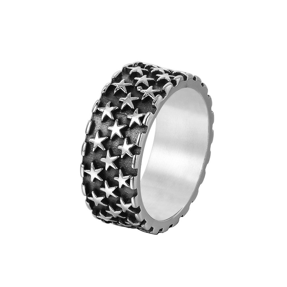 Popular Personalized Star Full Sky Five Pointed Star Titanium Steel Ring for Men