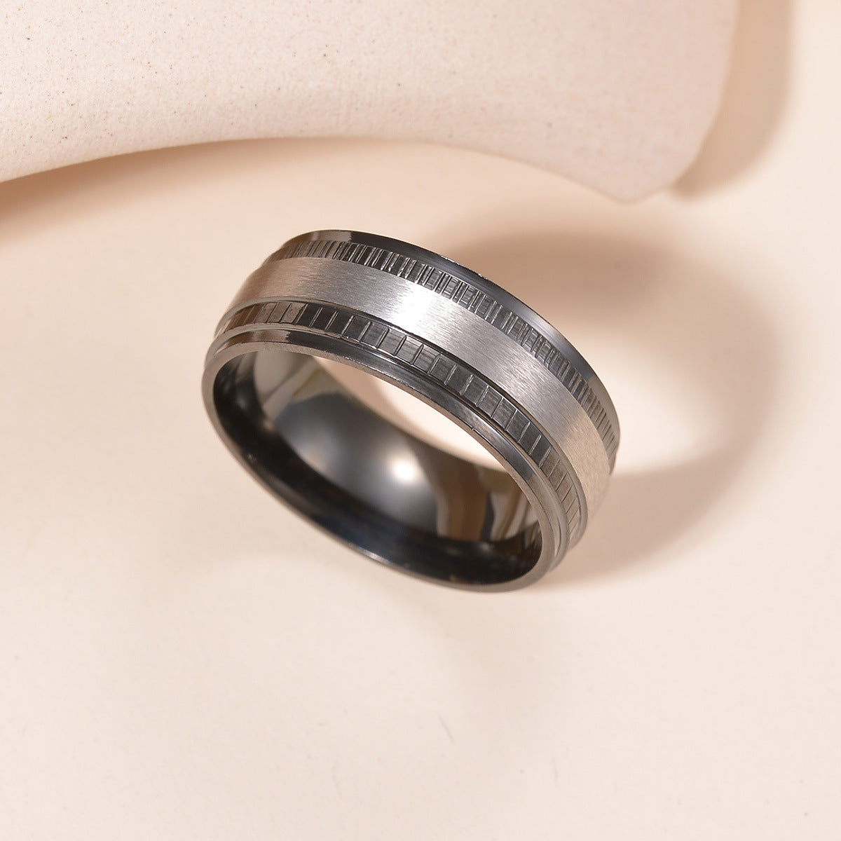 European and American Titanium Steel Ring with Embossed Design - Men's Essential Jewelry