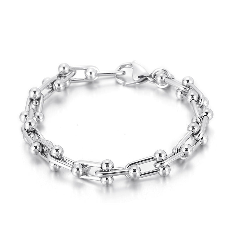 Korean Hip-Hop Titanium Steel Horseshoe Buckle Bracelet for Trendy Men and Women