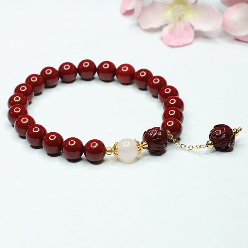 Purple Gold Sand Lotus White Jade Bracelet with Cinnabar Hand Strands