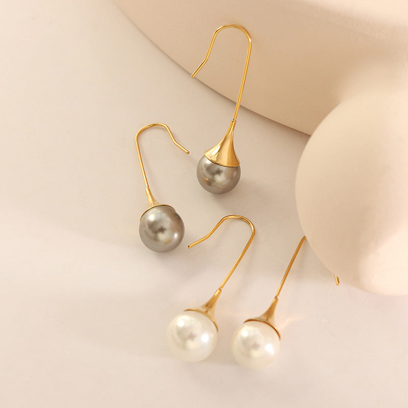 Chic Titanium Steel Earrings with Faux Pearls - Personalized French Accessories