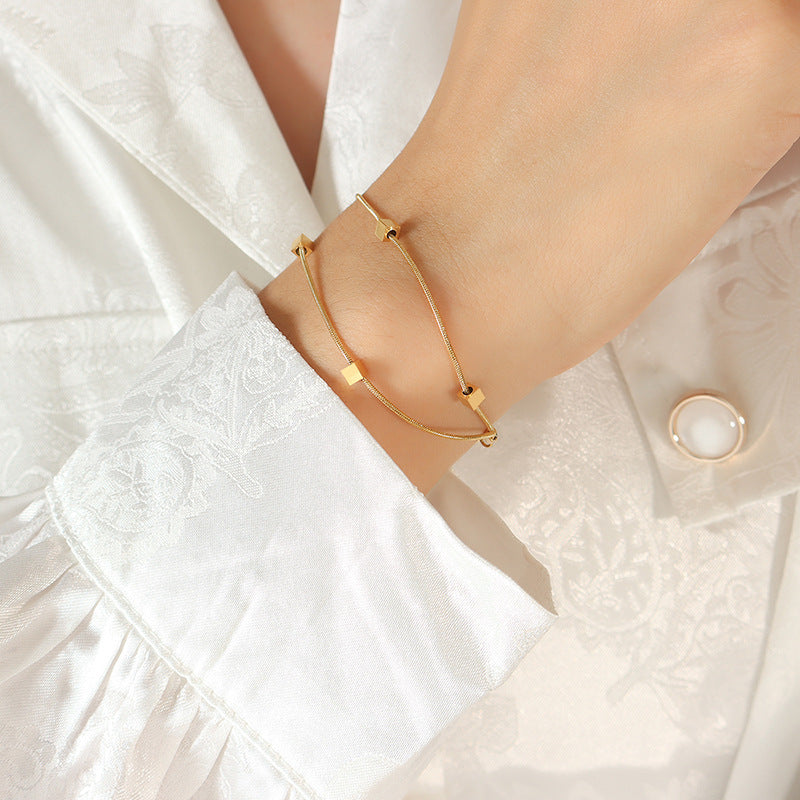 Elegant French Minimalist Gold-Plated Bracelet with Snake Bone Chain