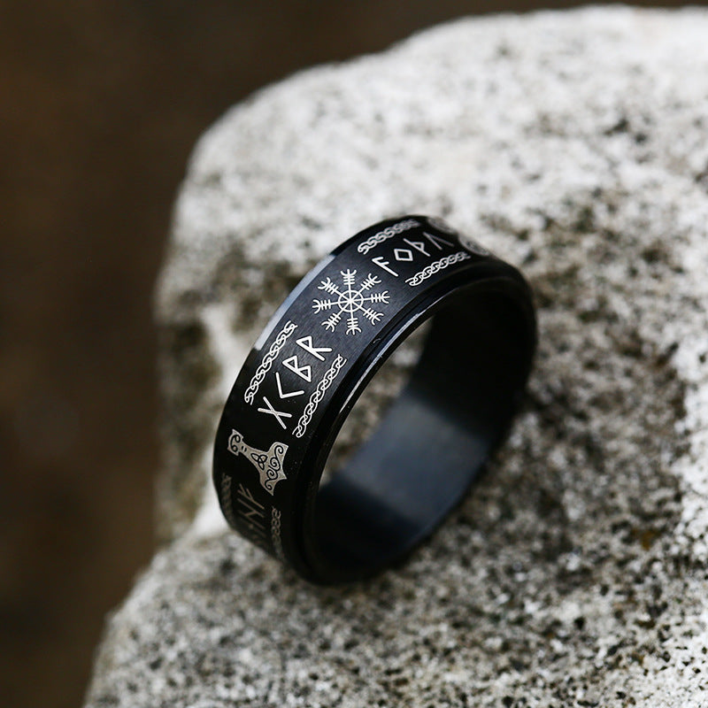 Titanium Steel Rotating Viking Ring for Men - Stylish and Simple Design for Modern Fashion in Japan and South Korea