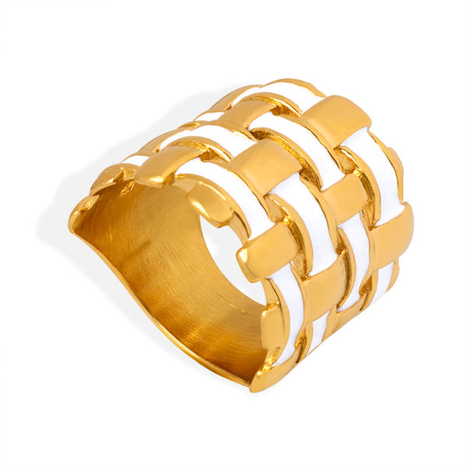 Golden Enamel Woven Ring - Women's Titanium Steel Jewelry