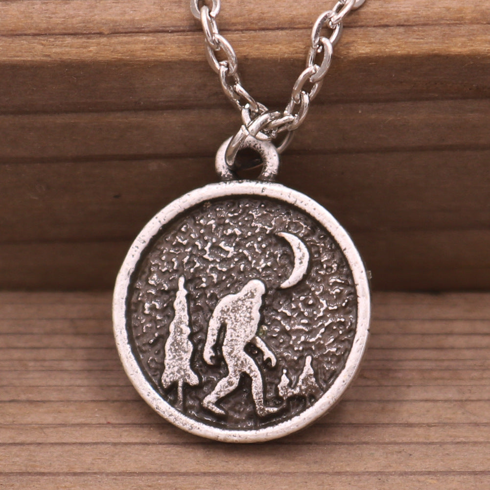 Savage Footprint Alloy Pendant with Tree and Moon Accents for Men