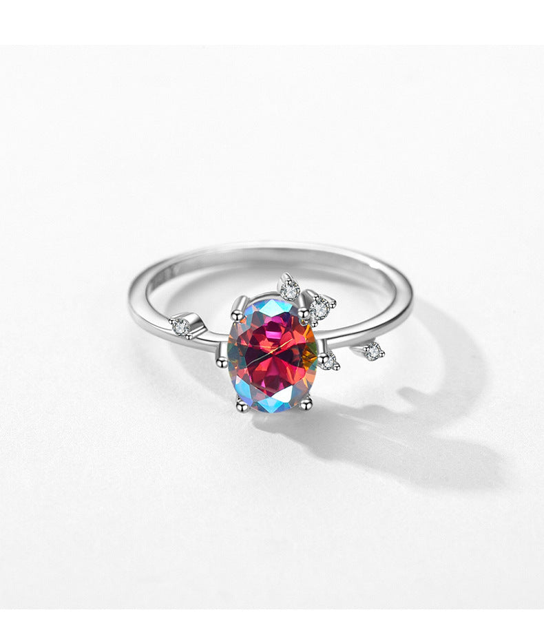 Luxurious Sterling Silver Ring with Colorful Zircon for Women, High-End Fashion, Internet Celebrity Style, International Trade Bestseller