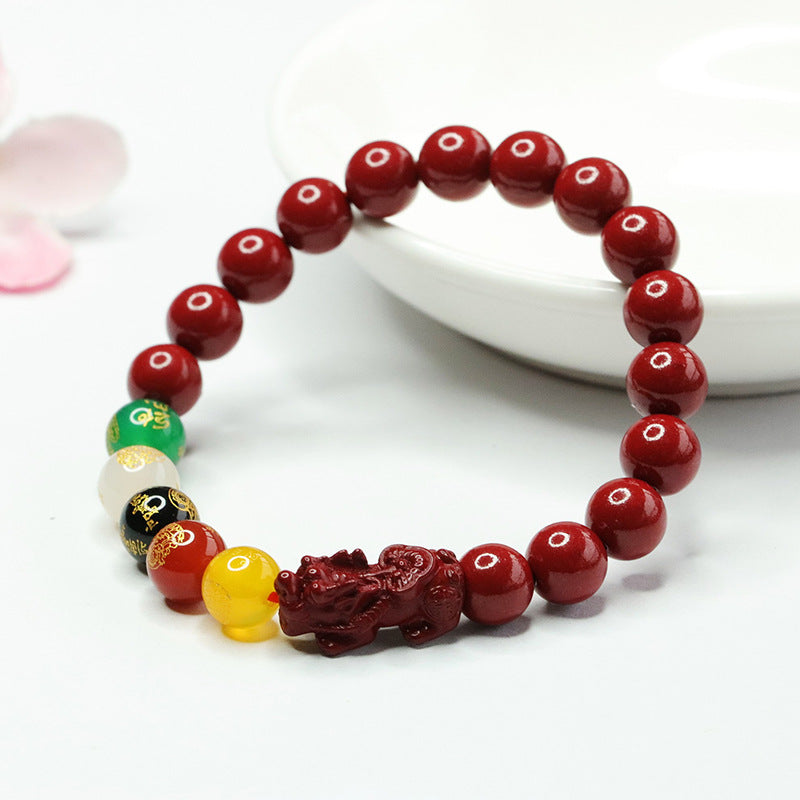 Cinnabar Five Gods of Wealth Agate Bracelet