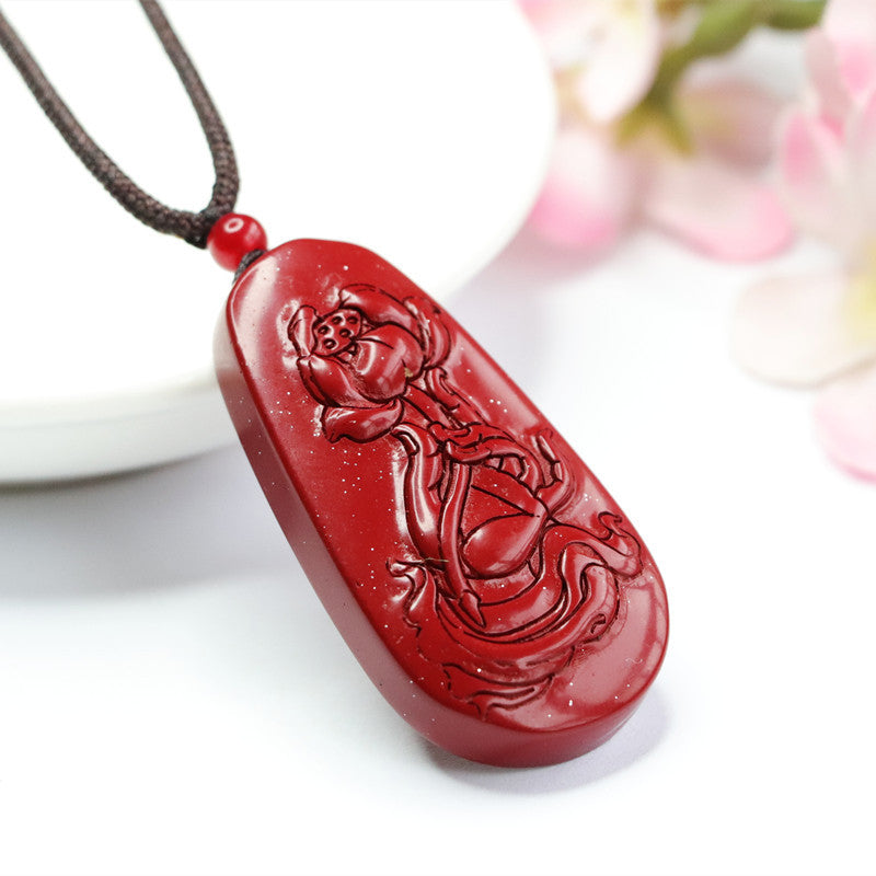 Fortune's Favor: Exquisite Cinnabar Pendant with Purple Gold Sand Lotus Buddha's Hand Design