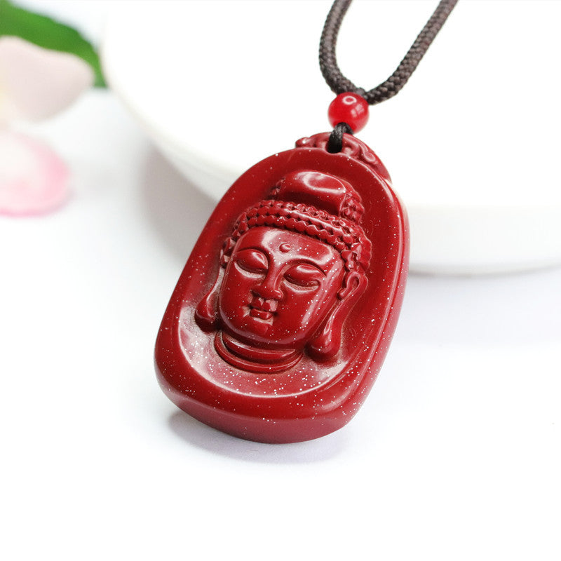 Purple Gold Buddha Head Pendant with Cinnabar Stone - Sterling Silver Jewelry