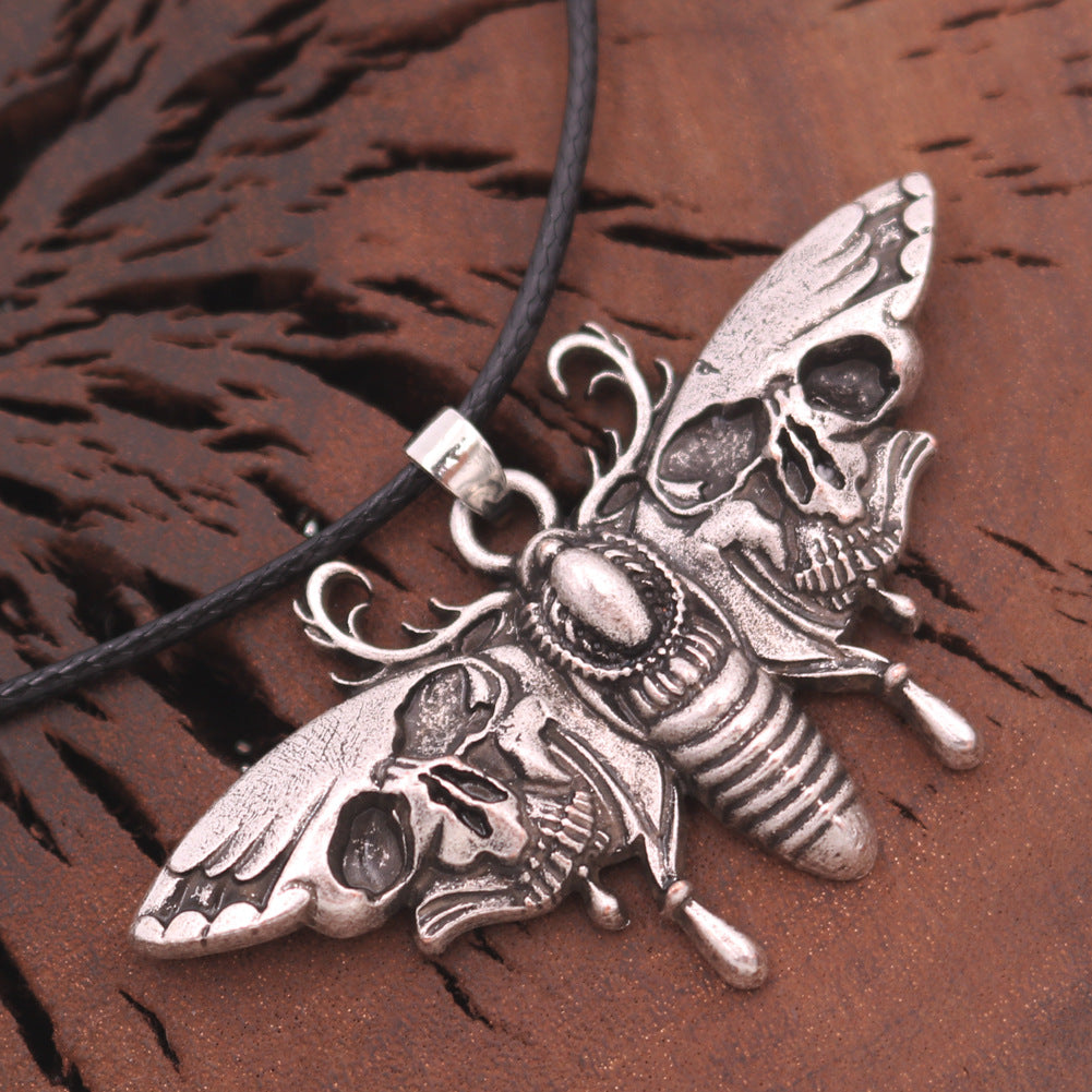 Skull Moth Pendant Retro Necklace with European Charm