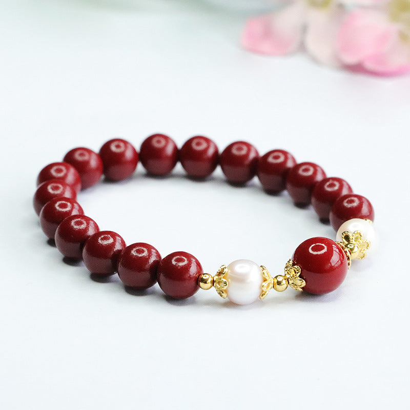 Vermilion Pearl and Gold Sand Bracelet: Handcrafted Sterling Silver Jewelry