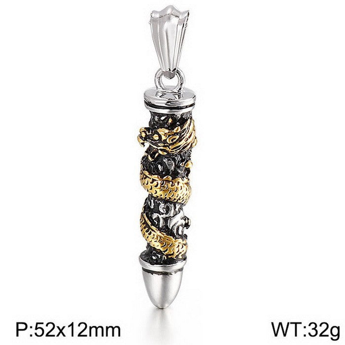 Titanium Steel Dragon Pillar Pendant for Men - Trendy Domineering Cast Bullet Jewelry