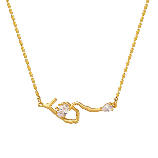 Golden Tree Root Zirconia Pendant Necklace - Women's Personalized Jewelry