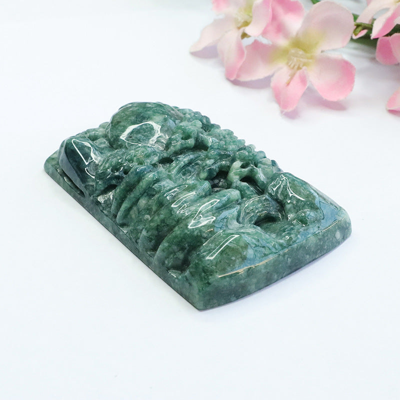 Scenic Hand-Carved Blue Green Landscape Jade Pendant