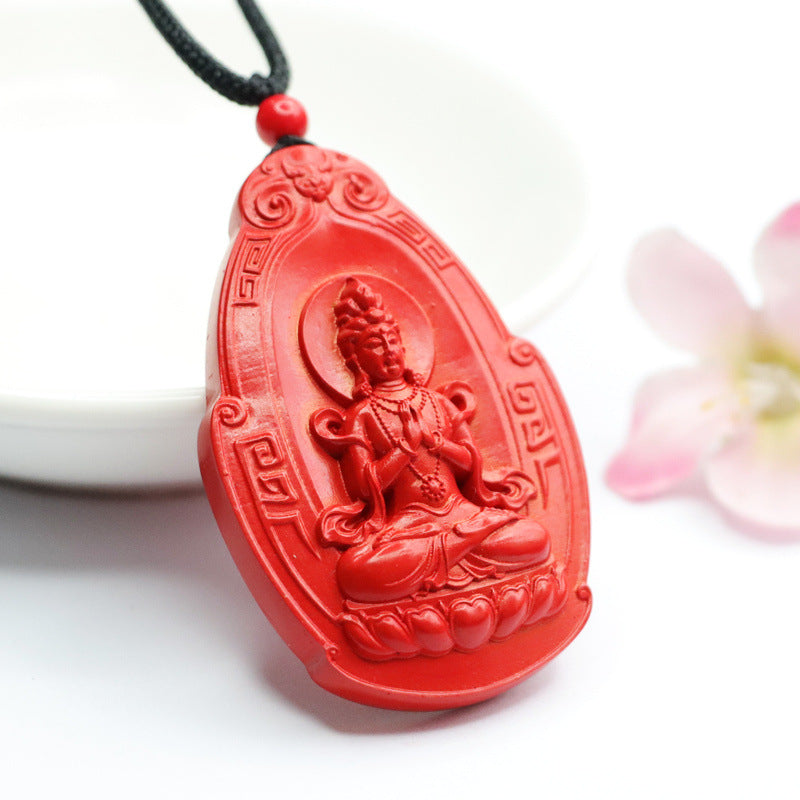 Lotus Guanyin Charm Pendant with Cinnabar Accent