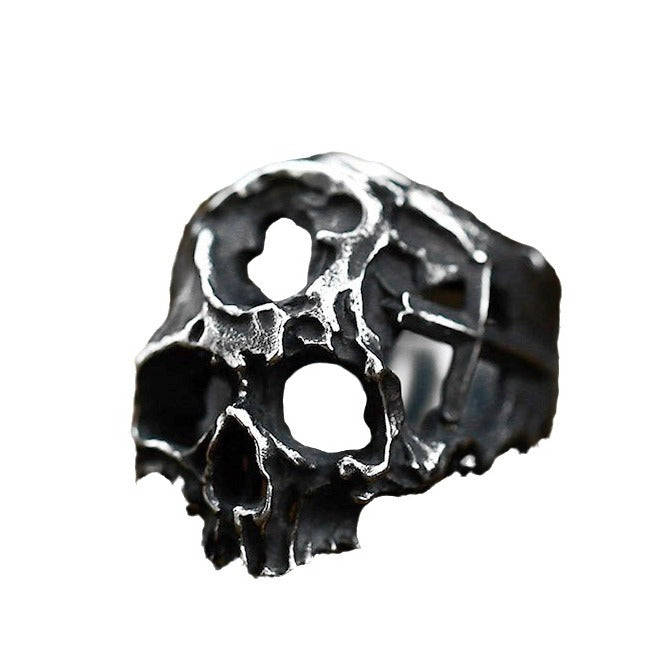 Titanium Steel Skull Ring for Men – Punk Hip-Hop Retro Design, Cross-Border Wholesale